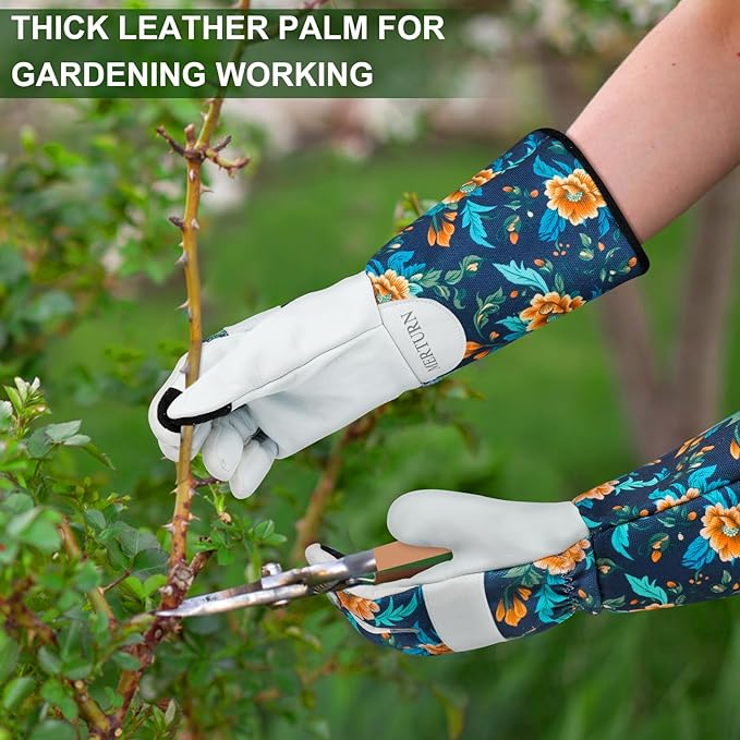 Leather Long Gardening Gloves for Women Thorn Proof Garden Gloves Yard Working Gloves