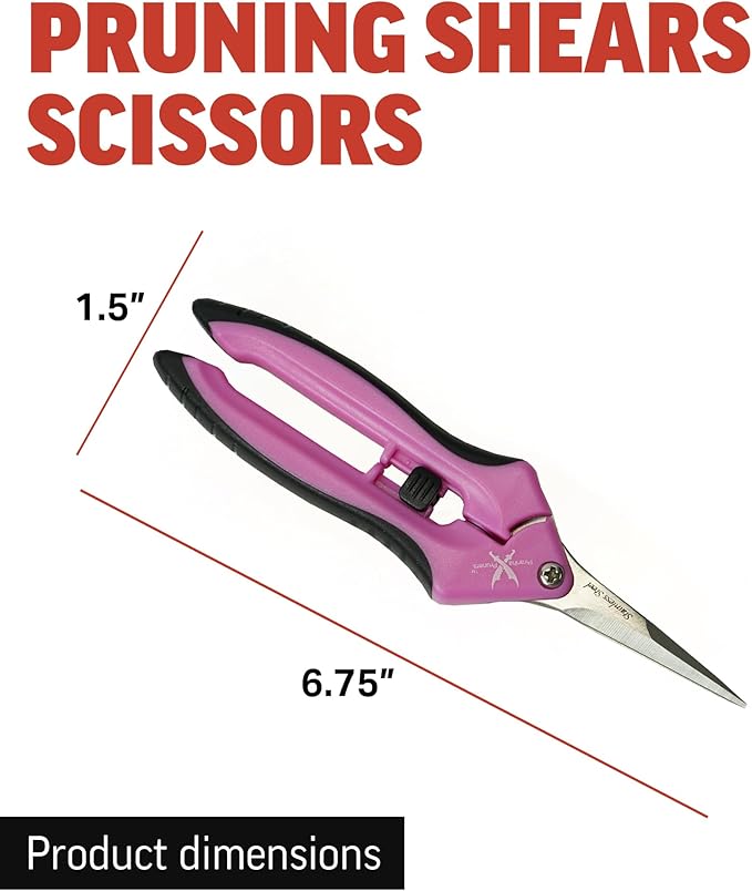 Piranha Pruner Trimming Scissors Garden Shears, Plant Trimmers, Gardening Hand Tools, Curved Stainless Steel Blade, Pink Handle