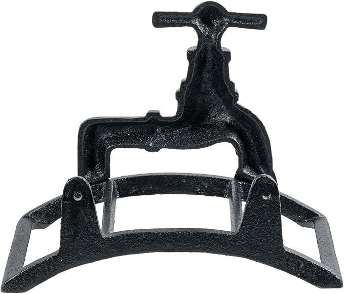MyGift Brown Heavy Duty Cast Iron Outdoor Garden Hose Hanger Wall Mounted Water Hose Holder Reel with Vintage Scrollwork Design (Spigot Design)