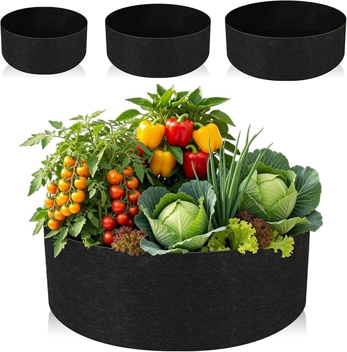 Hushee 3 Pack Plant Grow Bags 50/95/100 Gallon Large Round Grow Bags Raised Garden Beds Planters Pots Heavy Duty Fabric Cloth Black for Garden Flowers Vegetable Herbs Plants Outdoor Containers Favors