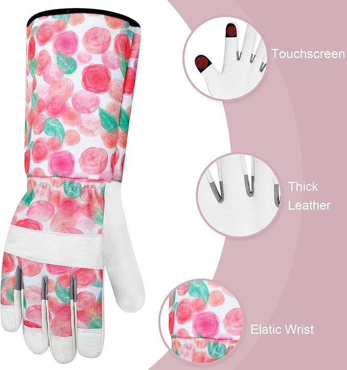Leather Long Gardening Gloves for Women Thorn Proof Garden Gloves Yard Working Gloves
