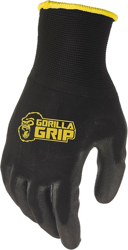 Gorilla Grip Work Gloves, Never Slip Maximum Grip All-Purpose, Gloves for Men, Superior in Wet, Dry, Oily Conditions, Polymer Palm, Medium Size, 1 Pair, Black/Blue| 25052-26