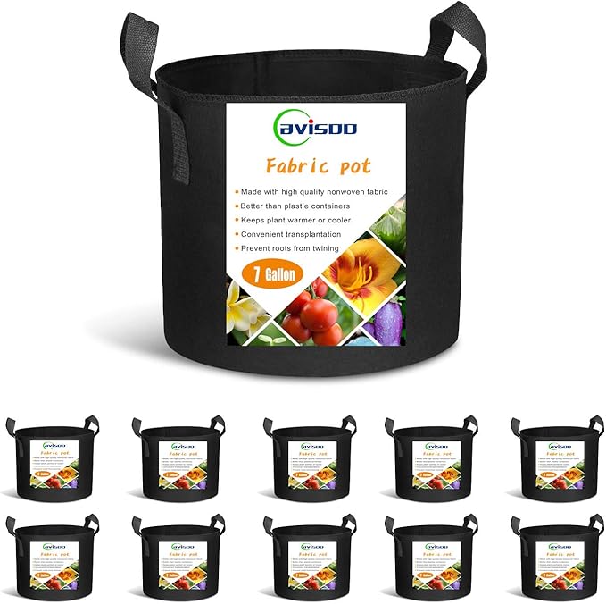 10-Pack 7 Gallon Plant Grow Bags, Heavy Duty 300G Thickened Non-Woven Aeration Fabric Pots with Reinforced Handles