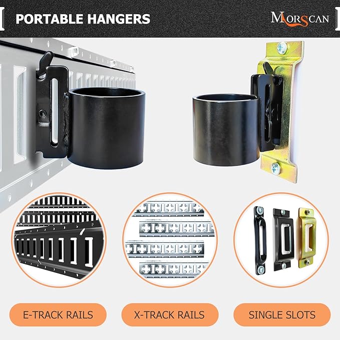 6-Pack E-Track Steel Tool Holders, 2" Circular Tube Tool Hangers Heavy Duty Tool Organizer to Keep Rakes, Shovels, Broom, Tools Stable, E Track Shovel Holder for Trucks, Trailers