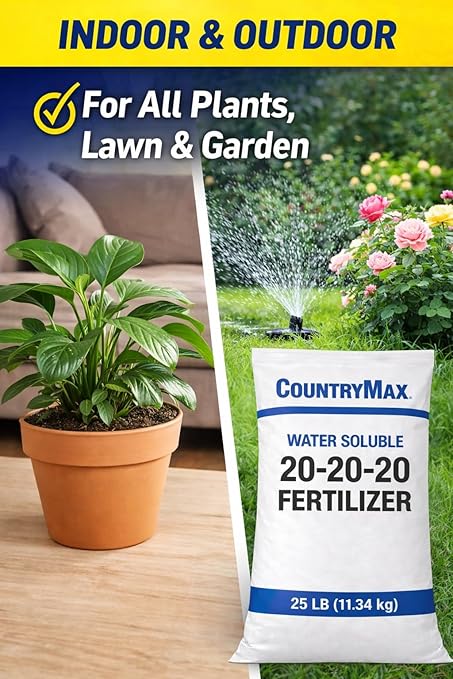 CountryMax 20-20-20 All Purpose Fertilizer 50 lb – Water Soluble Balanced NPK Plant Food for Lawn, Garden, Vegetables, Flowers & Indoor Plants