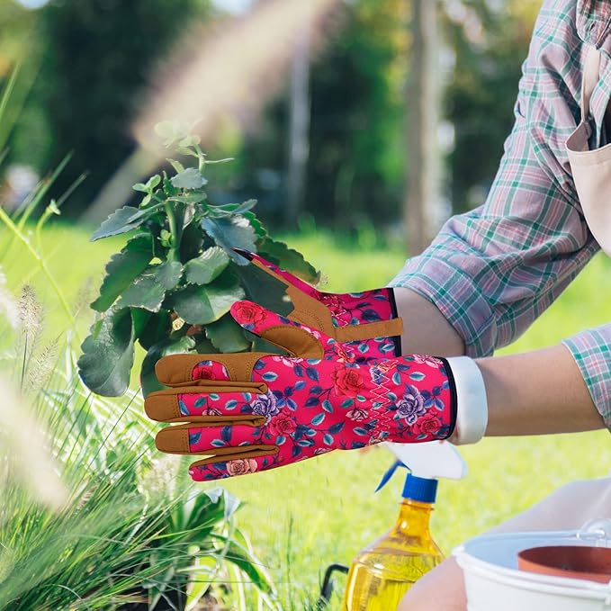 Leather Gardening Gloves for Women Thorn Proof Garden Gloves Touch Screen Working Gloves Gifts,M