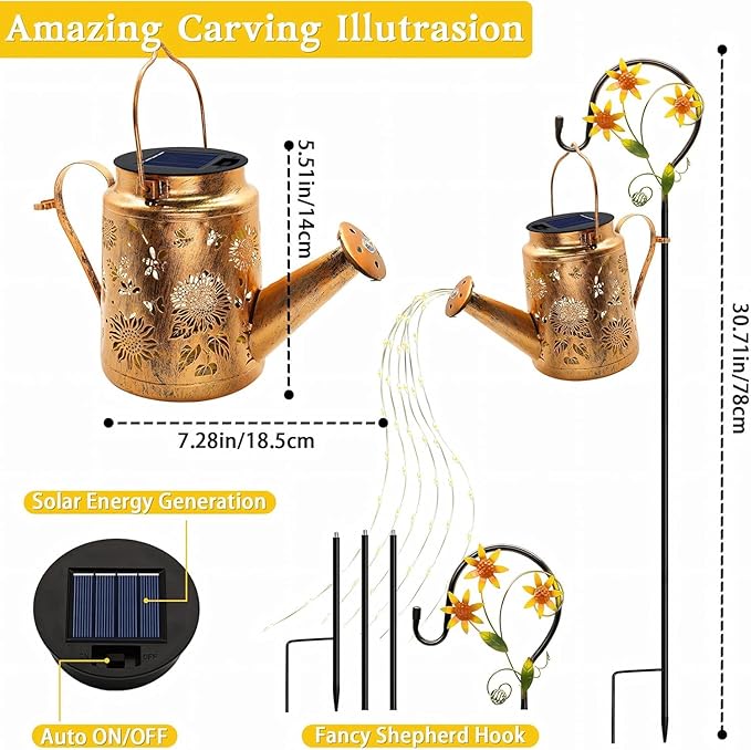 Big Solar Lanterns Outdoor Waterproof, Gift for Mom Grandma Women Wife Daughter Mother's Day, Sunflower Watering Can Light with Shepherd Hook, Hanging Lantern Solar Path Light, Yard Patio Garden Decor