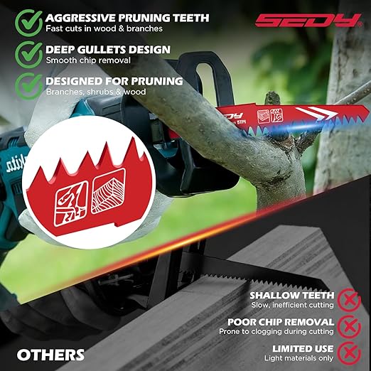 SEDY 6 Inch Reciprocating Saw Blades for Wood Pruning, 5TPI Tree & Green Wood Cutting Blades with Organizer Case, Fast Aggressive Cut, 6 Pack