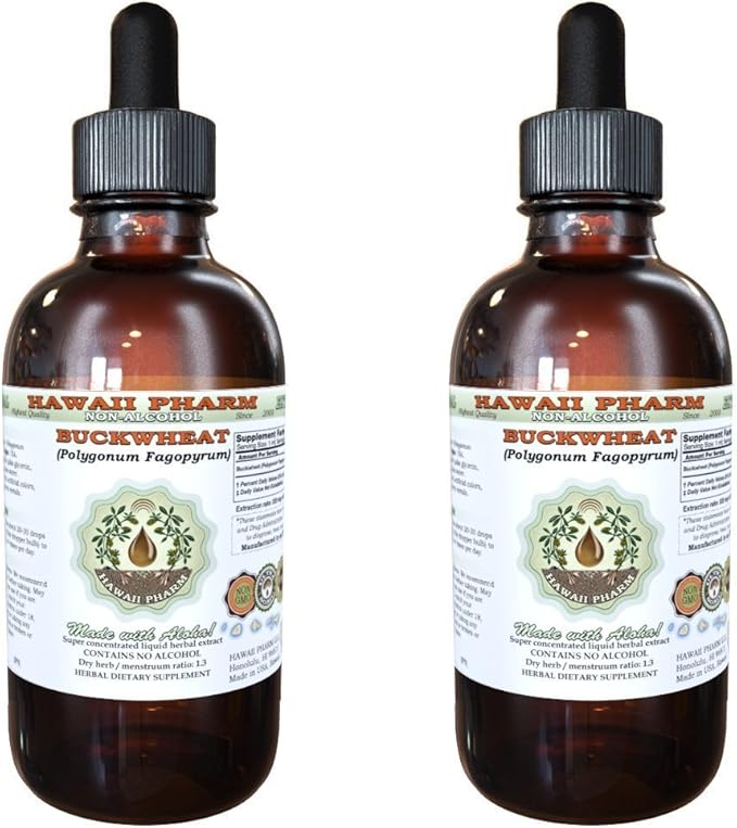 Hawaii Pharm Buckwheat Alcohol-Free Liquid Extract, Buckwheat (Fagopyrum Esculentum) Dried Sprouting Seed Glycerite Natural Herbal Supplement 2x4 oz