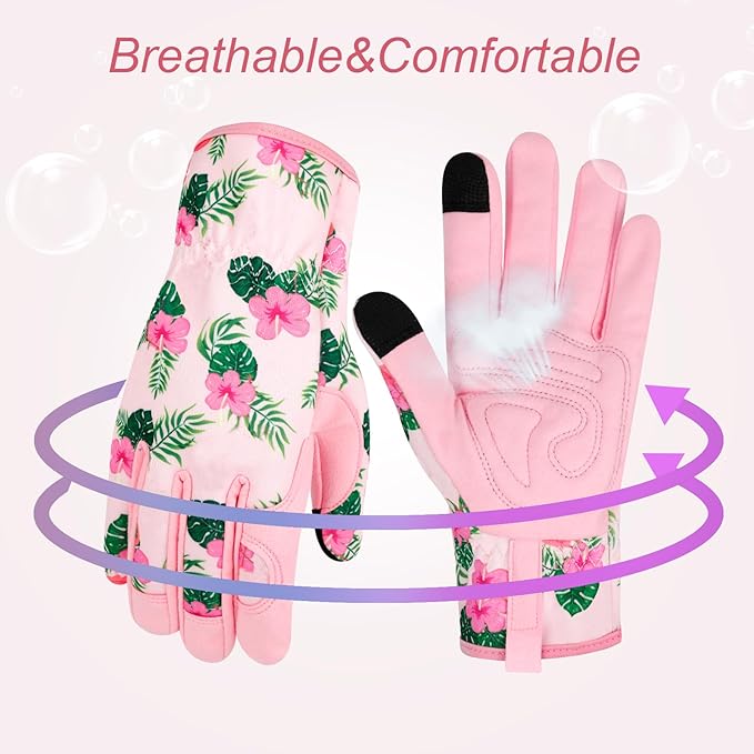 Leather Gardening Gloves for Women Thorn Proof Garden Gloves Touch Screen Working Gloves Gifts,M