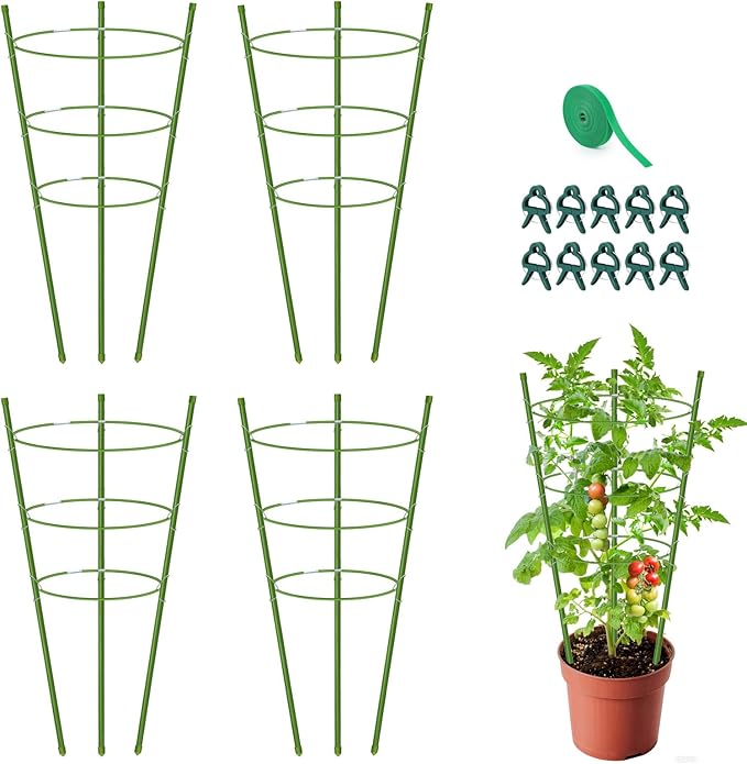 4 Pack Garden Tomato Cage for Pots, 24" Metal Tomatoes Cages Plant Support with Stable Support Rings (24")