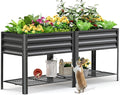 KING BIRD Large Raised Garden Bed with Legs & Storage Shelf Galvanized Elevated Planter Box for Backyard, Patio, Balcony, 600lb Capacity, Dark Grey 70.9x22.8x31.5 in