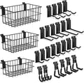 3-H Slatwall Accessories 24 Pack and Slatwall Baskets 3 Pack, Slatwall Wave Hooks & Hangers Multi Sizes for Use in Garage, Workshop, Store, and Studio for Organization and Display