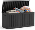 Outdoor Deck Storage Box, 90 Gallon Waterproof Deck Box, Resin, Lockable Patio Storage Box for Pool Accessories, Garden Tools, Cushion, Large Package Delivery，Weatherproof & UV-Resistant Storage Bench