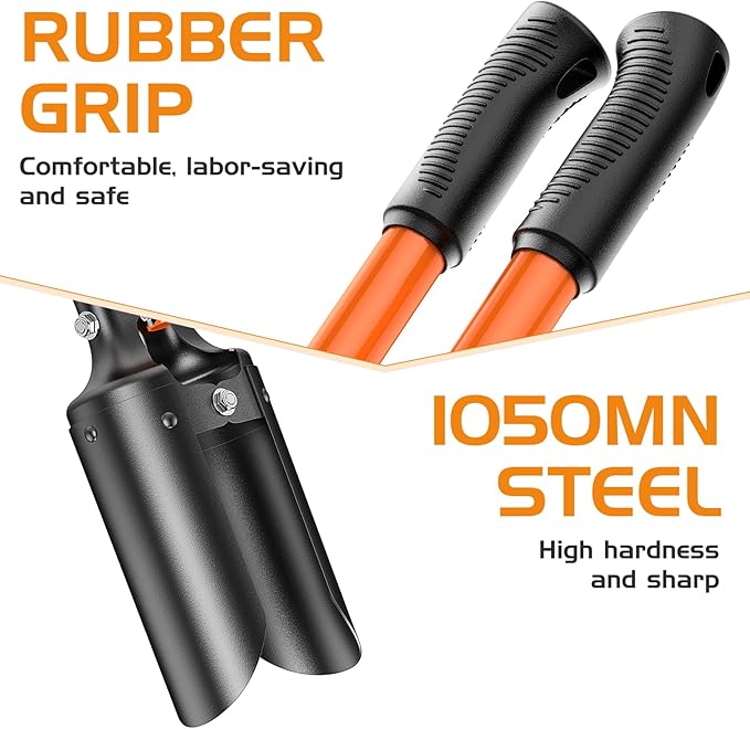 Post Hole Digger, 58-Inch Heavy Duty - 8 lbs Ultra-Lightweight, Fiberglass Handle & Curved Carbon Steel Blades, Anti-Slip Grip for Fence Planting (Orange & Black)