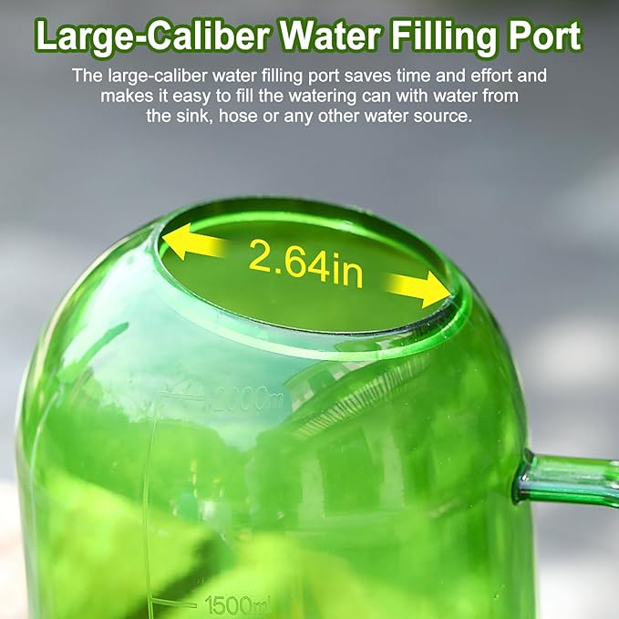 Plastic Watering Can Upgrade Version, Plant Watering Can with Stainless Steel Long Spout, 2L/68oz Clear Measurement Markings Long Spout Watering Can for Indoor Plant and Flowers Easy Fill-Green
