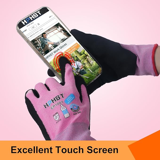 Work Gloves for Women, Eco Friendly Safety Work Gloves with Breathable Rubber Coated, Smart Touch,3 Pairs