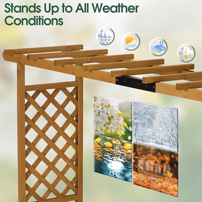 VINGLI Raised Garden Bed with Trellis & Hanging Roof, Wooden Garden Bed, Outdoor Planter Box for Yard, Garden, Balcony (Teak Color, Wider)