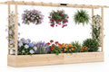 Giantex Wooden Raised Garden Bed with Trellis & Hanging Roof, Fir Wood Planter Box, 45” Freestanding Elevated Garden Bed for Outdoor Climbing Plants Vegetables Flowers, Patio & Balcony, Natural