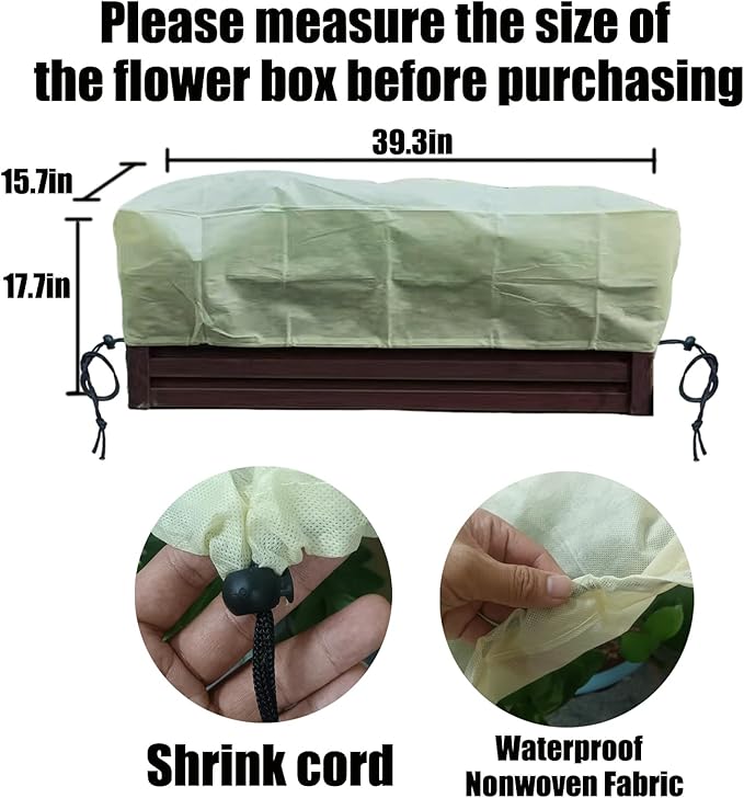 EJW Planter Cover, Plant Covers Freeze Protection,2 Pack 39.3"*17.7"x15.7" Planter Covers for Winter, Frost Cloths for Outdoor Plants, Raised Bed Covers for Winter.
