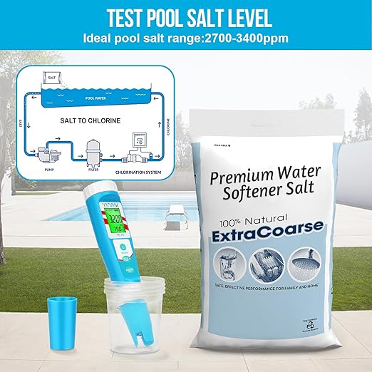 pH Chlorine Meter, Digital ORP Meter, Salinity Tester for Saltwater Pool, pH PPM EC Monitor for Hydroponics, SPA 7 in 1 pH Test Kit