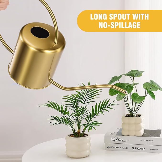 Plant Watering Can, 50 oz / 1500 ml Stainless Steel Metal - Modern Decorative with Long Spout for Indoor Potted Plants, Bonsai, Garden Flowers, Gold