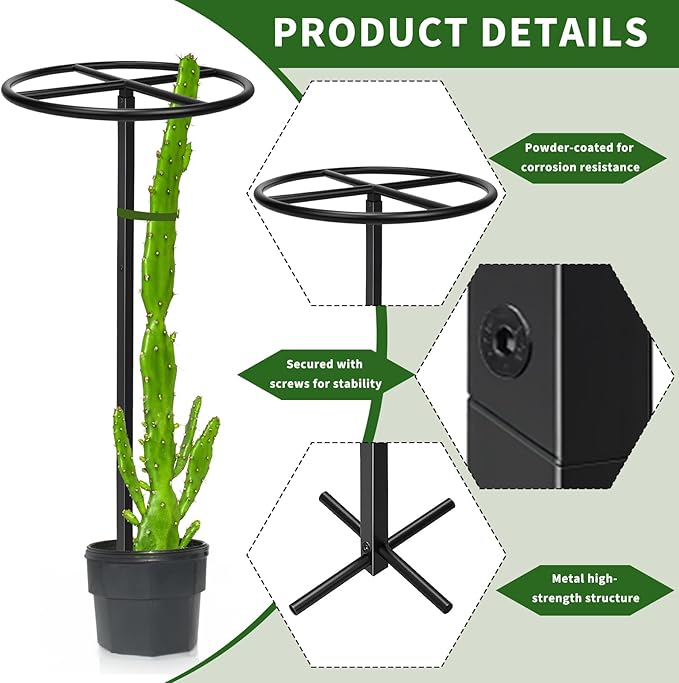 1 Pcs Adjustable Round Metal Dragon Fruit Plant Trellis 12" x 12" x 50" Durable Vertical Support Tower Plant Cage for Gardening Climbing Plants Trees Cactus Outdoor Garden, Installation Required