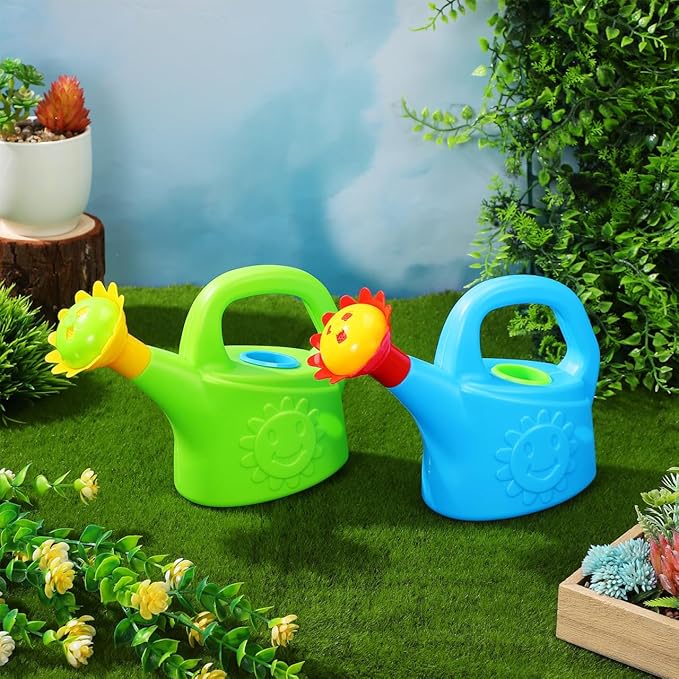 DOITOOL Mini Watering Cans, 2pcs Small Plastic Watering Can Set, Educational Toy Watering Kettle for Kids Bathing, Gardening, Outdoor Play (Random Color)