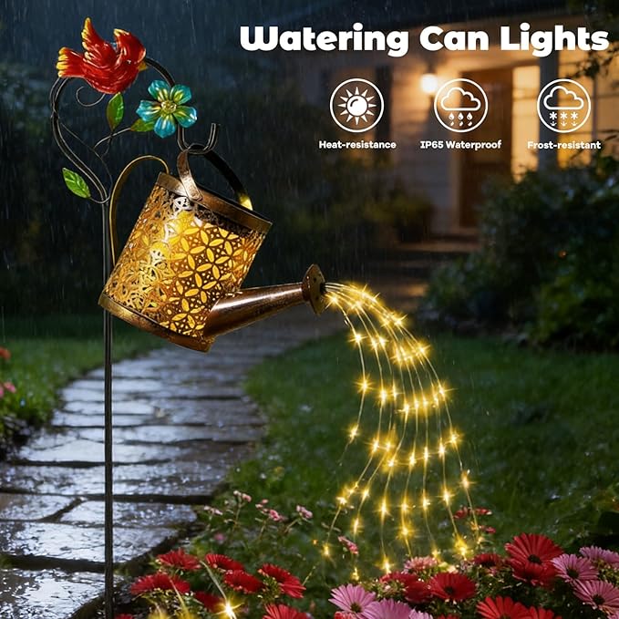 Solar Watering Can Lights, Waterproof Garden Lanterns with Shepherd Hook, Butterfly Hanging Lanterns Decor for Patio Yard Lawn Walkway, Perfect Gardening Gift for Women Mom Grandma (Hummingbird-A)