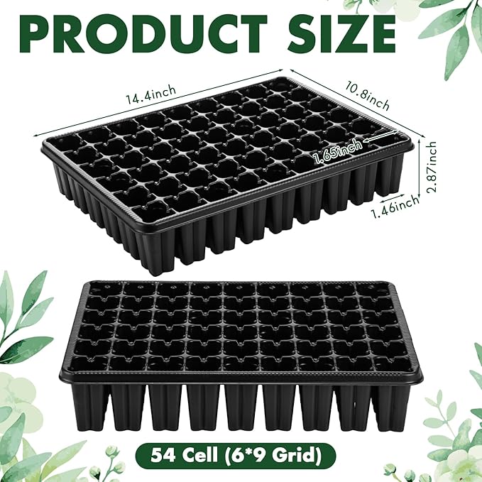 Baderke 8 Pack 2.8" Deep 54 Cell Seed Starter Trays, Thick Durable Plug Tray Big Cell Seed Starting Trays for 1015 Flat Tray Germination, 432 Cells Reusable Plant Propagation