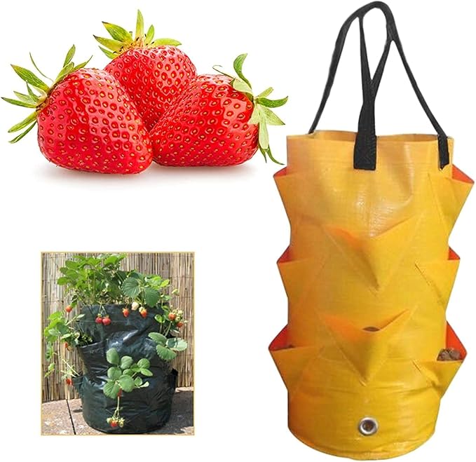 3 pcs Hanging Planter Bag with Handles, Plastic Hanging Strawberry Planting Containers Strawberry Grow Bags Foldable Durable Growing Bags Grow Planter for Growing Vegetables Flowers Herb Plant