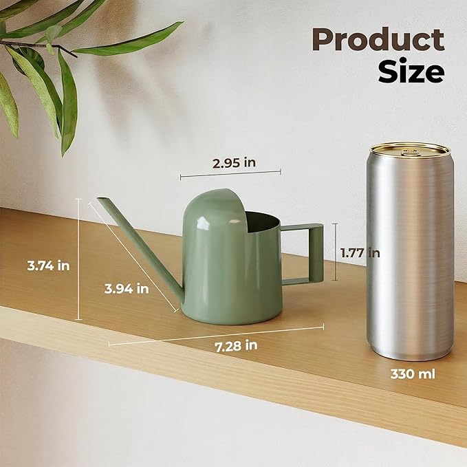 Bamworld Small Watering Can Indoor Outdoor Plant Metal Stainless Steel Long Spoutt Flowers Watering Cans for House Garden Plants 10OZ Watering Bottle Cute Stylish Gardening Decoration(Avocado Green)