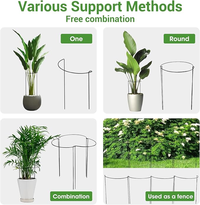 Kikhope Plant Support Stakes, 8 Pack Metal Garden Stakes Plant Cage, Half Round Peony Support Cage, Border Support, Plant Support Rings for Outdoor Indoor Plants, Vegetable, Flowers (9.8" W x 15.7" H)