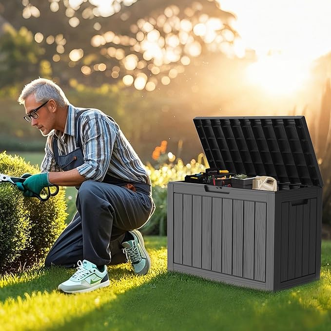 Outdoor Storage Box, 50 Gallon Waterproof Deck Storage Box, Lockable Patio Storage Bins for Package Delivery, Porch, Garden Tool, Cushions, Anti-Theft Weatherproof & UV-Resistant Parcel Drop Box