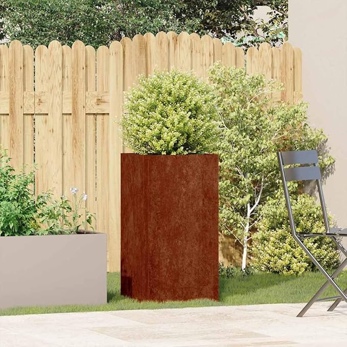 vidaXL Planter Rusty 15,7" x15,7 x31,5 Weathering Steel, Plant Pot, Plant Stand, Raise Bed, Planter Stand, Plant Tray, Garden Planter, Outdoor Planter