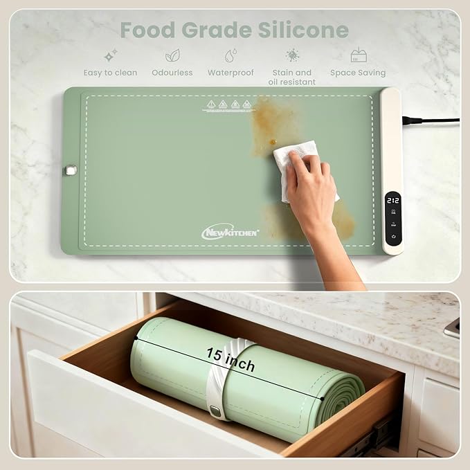 Warming Mat for Food, 24"x15" Food Warming Mat 6 Temperature & Timer Settings Upgrade Graphene Fast Full Surface Heating-Versatile Food Warmer for Gatherings, Parties, Everyday Use-Slate Gray Green