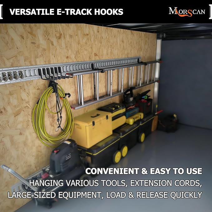 4-Pack 6" Heavy-Duty E-Track Extended Flat J Hooks with Extra Rubberized Dip-Coating - Ladder Tie-Down Hooks for Trucks, Trailers, Garages, Workshops