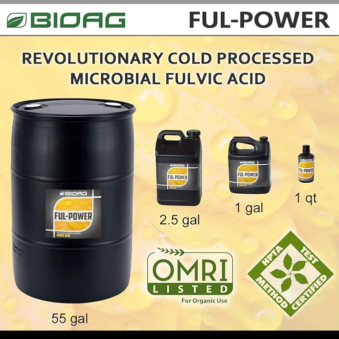 BIOAG Ful-Power Liquid Organic Humic Acid Amendment - Fulpower Increases Yield in Hydroponics, Soil, Soilless Media - Plant Nutrient (1 gal)