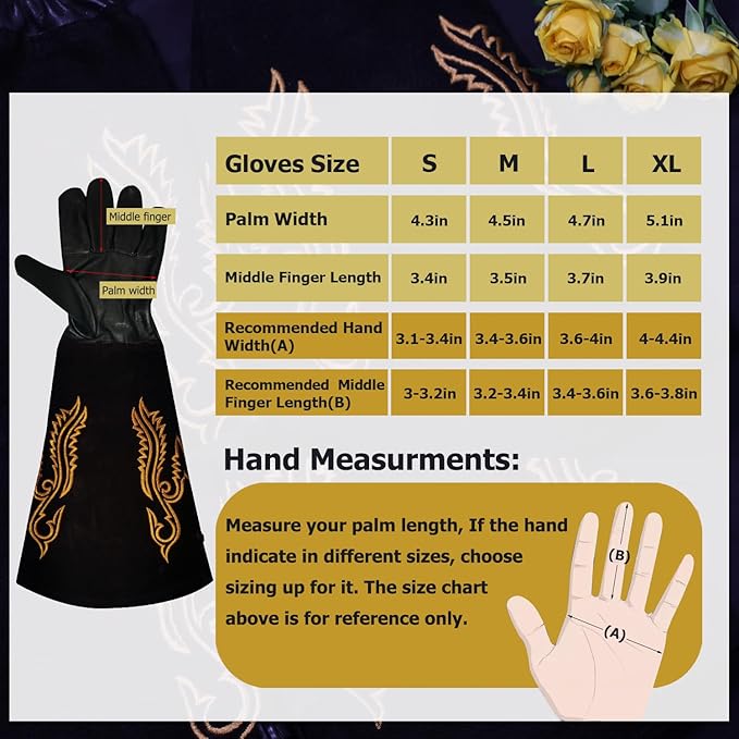 Long Leather Thorn Proof Gardening Gloves for Women/Men, Great for Rose Pruning, Cactus Handling, Weeding, Heavy Duty Gauntlet, Garden Gifts for Gardener (Western Style, Medium)