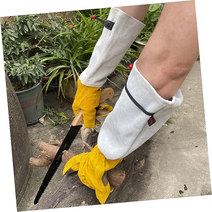 Cowhide Puncture-proof Gardening Gloves for Thorn Protection, Extended Length 11.5cm, Heavy-duty Protective Work Gloves for Outdoor Garden and Pruning Tasks