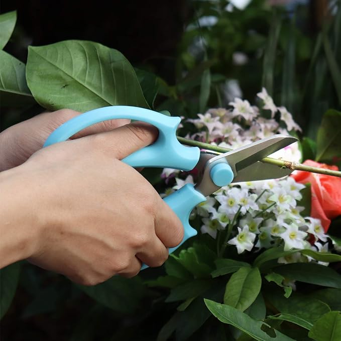 Garden Pruning Shears Scissors with Comfort Grip Handle, Premium Steel Professional Floral Scissors, Perfect for Arranging Flowers, Pruning, Trimming Plants, Gardening Tool (Blue)