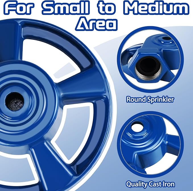 Domensi 1 Pack Cast Iron Circular Spot Sprinkler Reliable Metal American Threaded Joints Water Sprinkler for Lawn Garden Yard Irrigation System, Blue