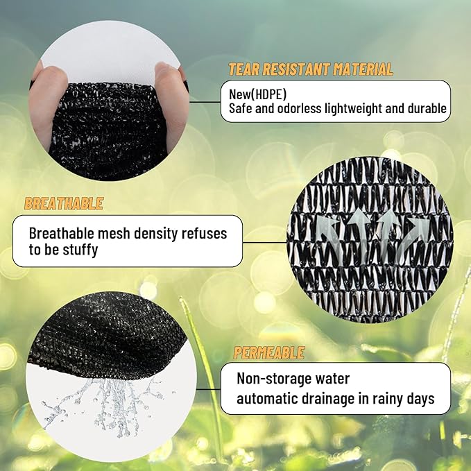 Cool Area 40% 6x8ft Sunblock Shade Cloth Cover Mesh UV Resistant Net for Garden Flower Plant Greenhouse, Black