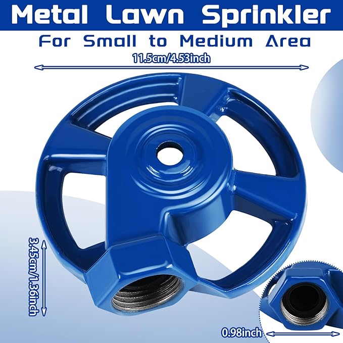 Domensi 1 Pack Cast Iron Circular Spot Sprinkler Reliable Metal American Threaded Joints Water Sprinkler for Lawn Garden Yard Irrigation System, Blue