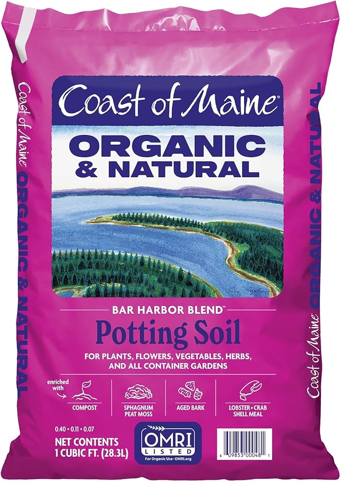 Coast of Maine Organic & Natural Bar Harbor Blend Potting Soil - Organic Soil w/Perlite for Enhanced Drainage & Aeration - for Flowers, Herbs & Veggies, Floral Baskets & Container Gardening (1CF)