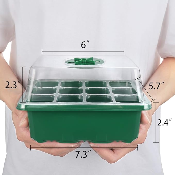 Seed Starter Tray, 12-Pack 144 Cells Seedling Starter Trays, Humidity Adjustable Seed Tray Kit with Dome and Base Greenhouse Grow Trays Mini Propagator for Seeds Growing Starting