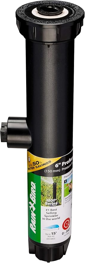 Rain Bird 1806APPRS Pressure Regulating (PRS) Professional Pop-Up Sprinkler, Adjustable 0° - 360° Pattern, 8' - 15' Spray Distance, 6" Pop-up Height