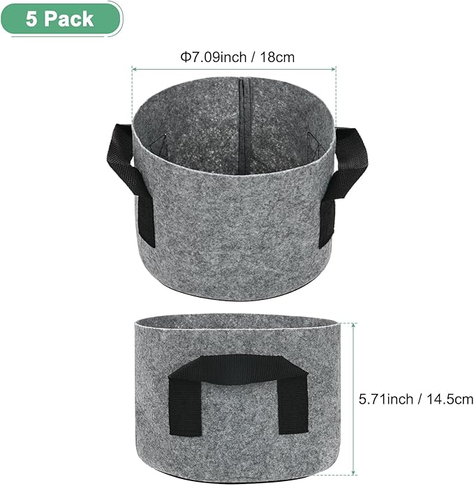 M METERXITY 5-Pack Plant Grow Bags 1 Gallon Grow Bags 300G Thickened Fabric Pots with Durable Handles Plant Garden Grow Pots for Fruits/Vegetables/Flowers/Plants [Grey]