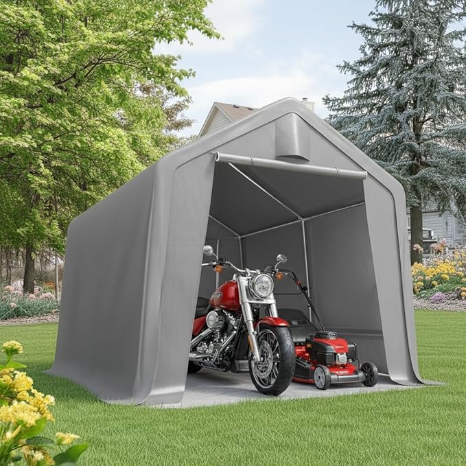 Quictent 8x8FT Outdoor Storage Shed Shelter with Roll-Up Mesh Windows, Heavy Duty Portable Garage for Motorcycle, Bike, Lawn Mower Waterproof Storage Tent with Reinforced Frame,Sliver Gray