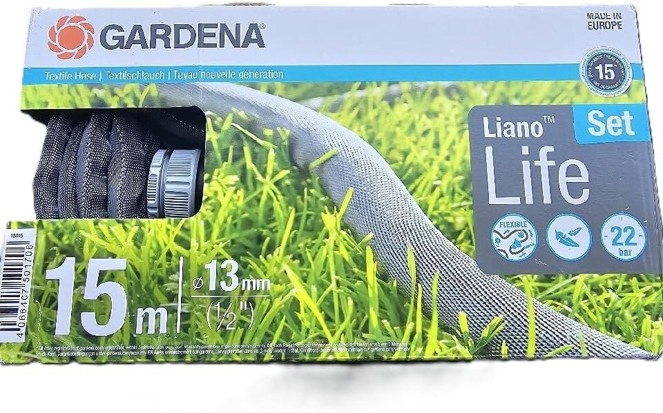Gardena Liano Life Textile Hose 1/2 inch, 15m: Highly flexible textile garden hose, with PVC inner tube, no kinking, lightweight, weather-resistant (18445-20)